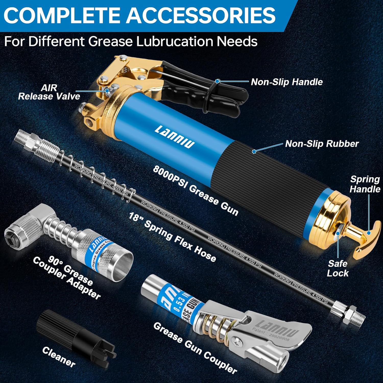 8000 PSI Heavy Duty Pistol Grip Grease Gun with 14 OZ Capacity-L1075
