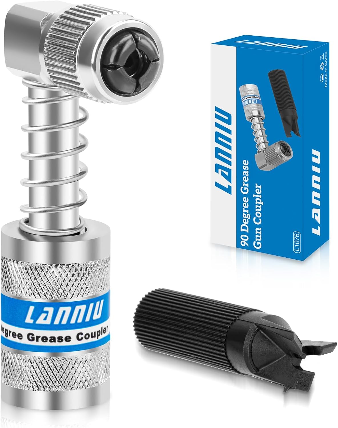 90 Degree Grease Gun Coupler - 10,000 PSI 4-Jaw Quick Release Lock-L1076