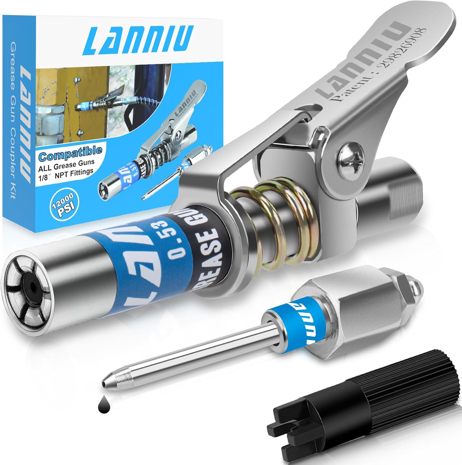 Upgraded 0.53" Grease Gun Tips, 12000 PSI Greases Gun Couplers-L1073